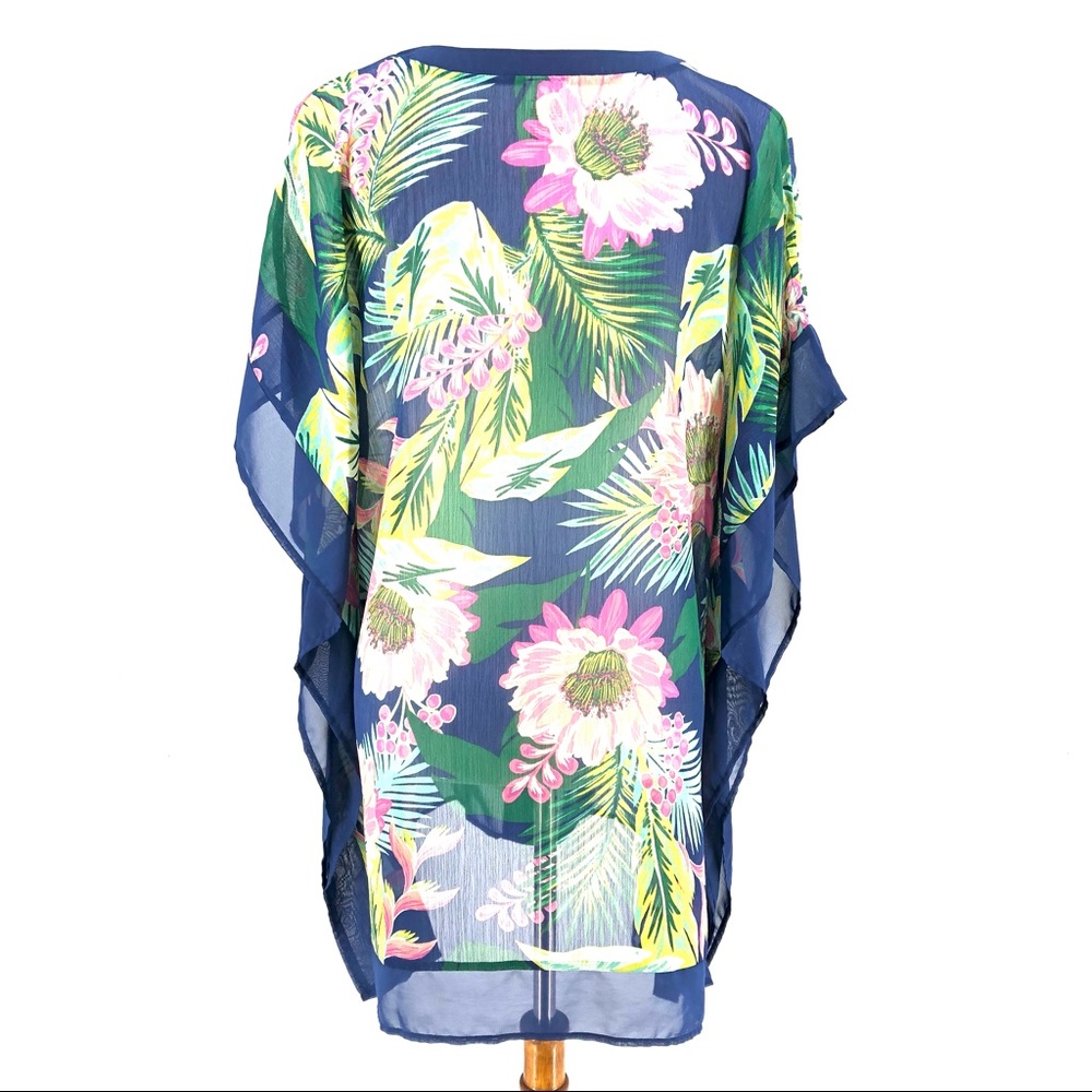 Merona Blue Tropical Floral Print Swim Beach Coverup - Picture 4 of 6